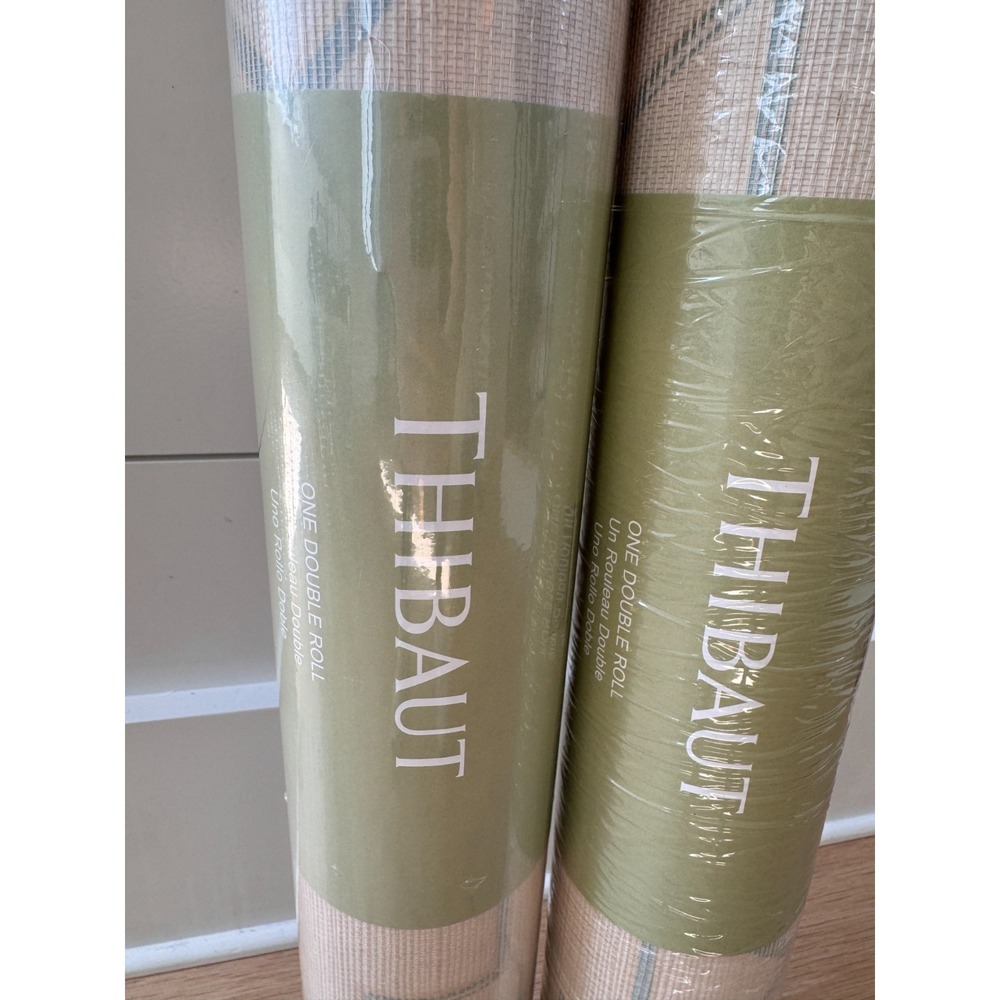 Thibaut East Gate Grasscloth Wallpaper Cream Aqua Double Roll T41152 NEW - Picture 4 of 5